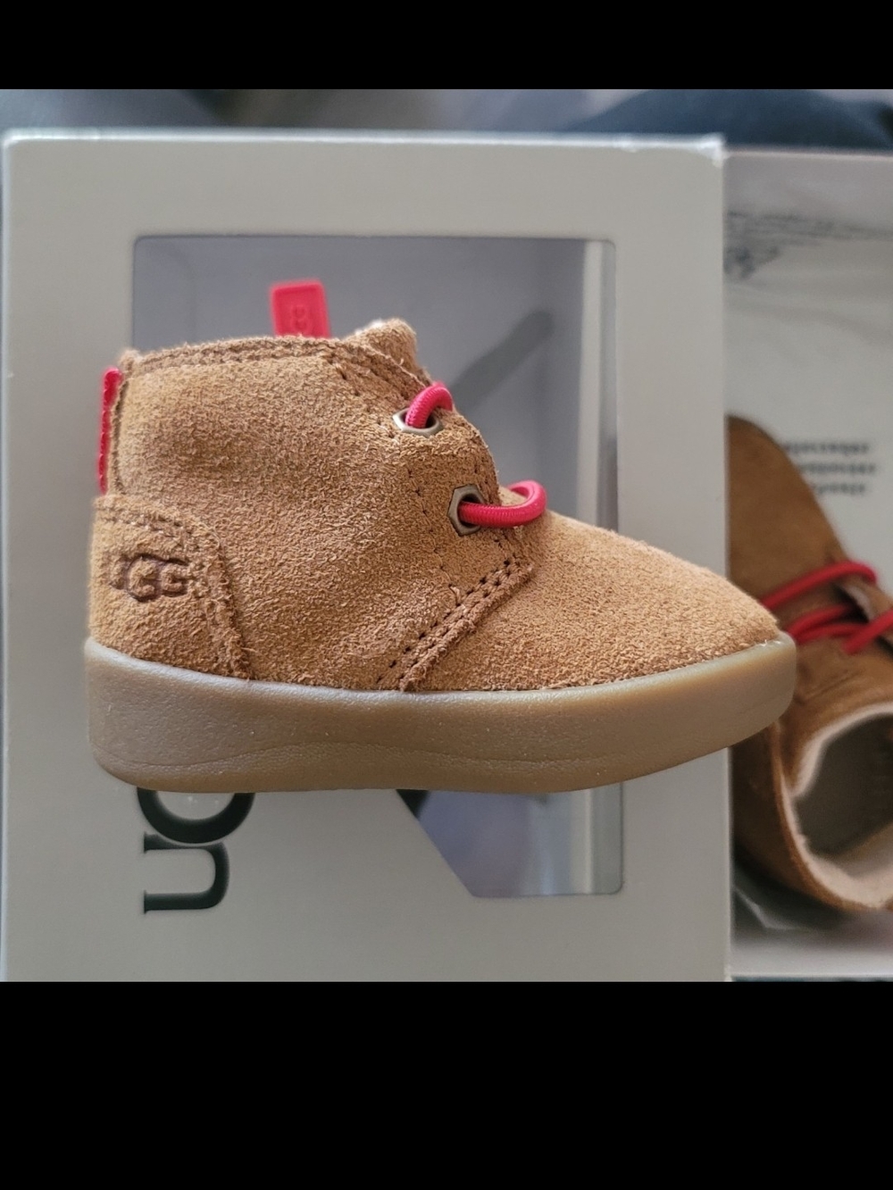 UGG Toddler Chestnut Suede Boot with Pink Accent Laces
